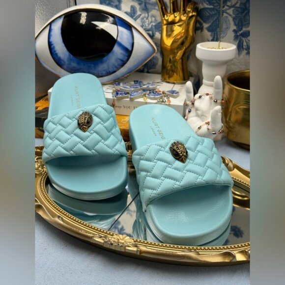 🆕 KURT GEIGER LONDON 🧿 NWOB Meena Eagle Quilted Slides, Blue - Sz EU 37 US 7 - Picture 5 of 14